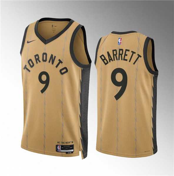Men's Toronto Raptors #9 RJ Barrett Gold 2023-24 City Edition Stitched Basketball Jersey Dzhi